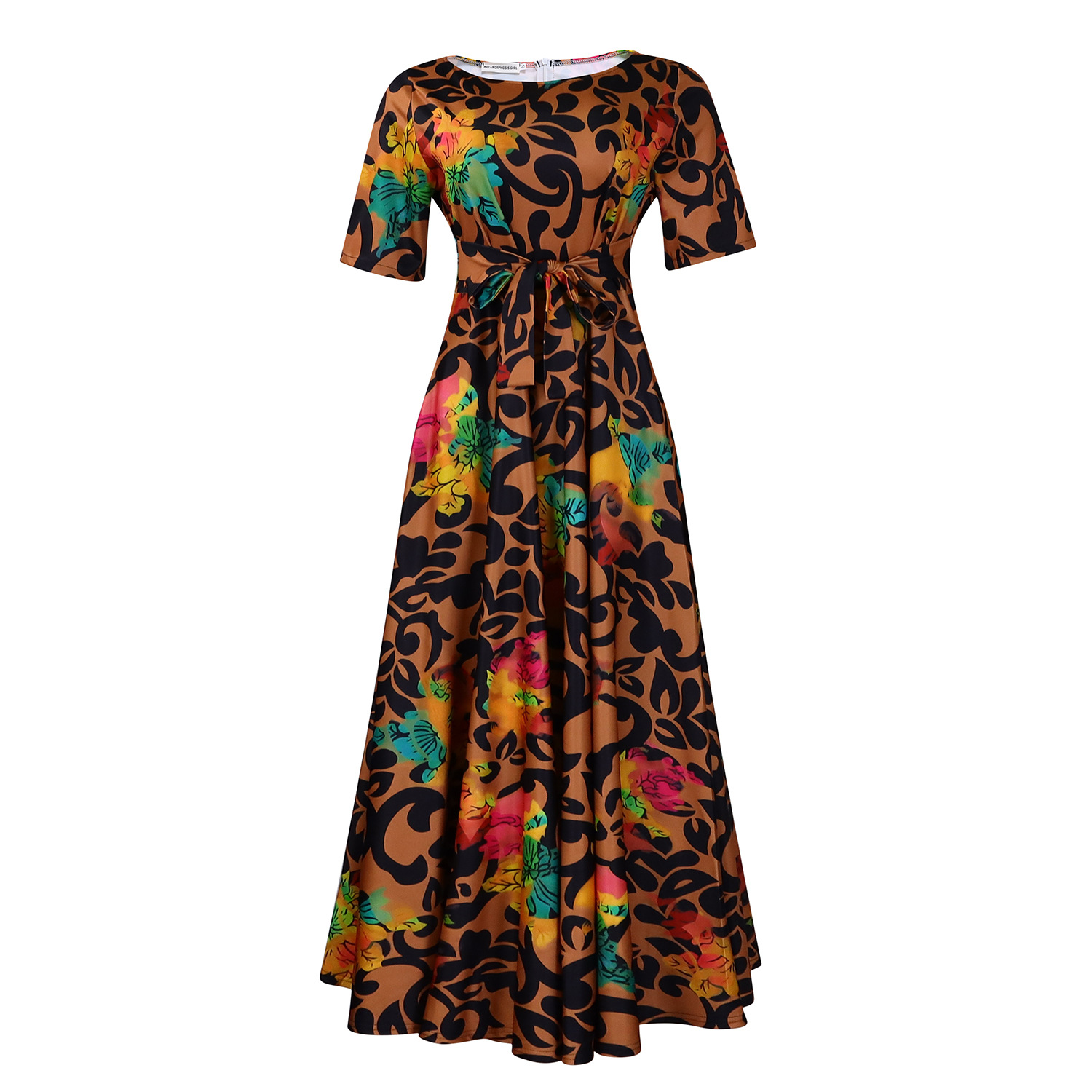 Fashionable Plus Size Short Sleeve A Line Dress with Tie for Women, Trendy African Style, Perfect for Cross Border Trade