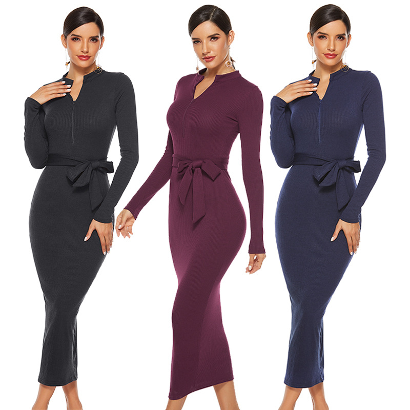 Knit Sweater Dress Long Sleeve Slim Fit Sexy High Neck Autumn Winter Casual Wear Wholesale Available