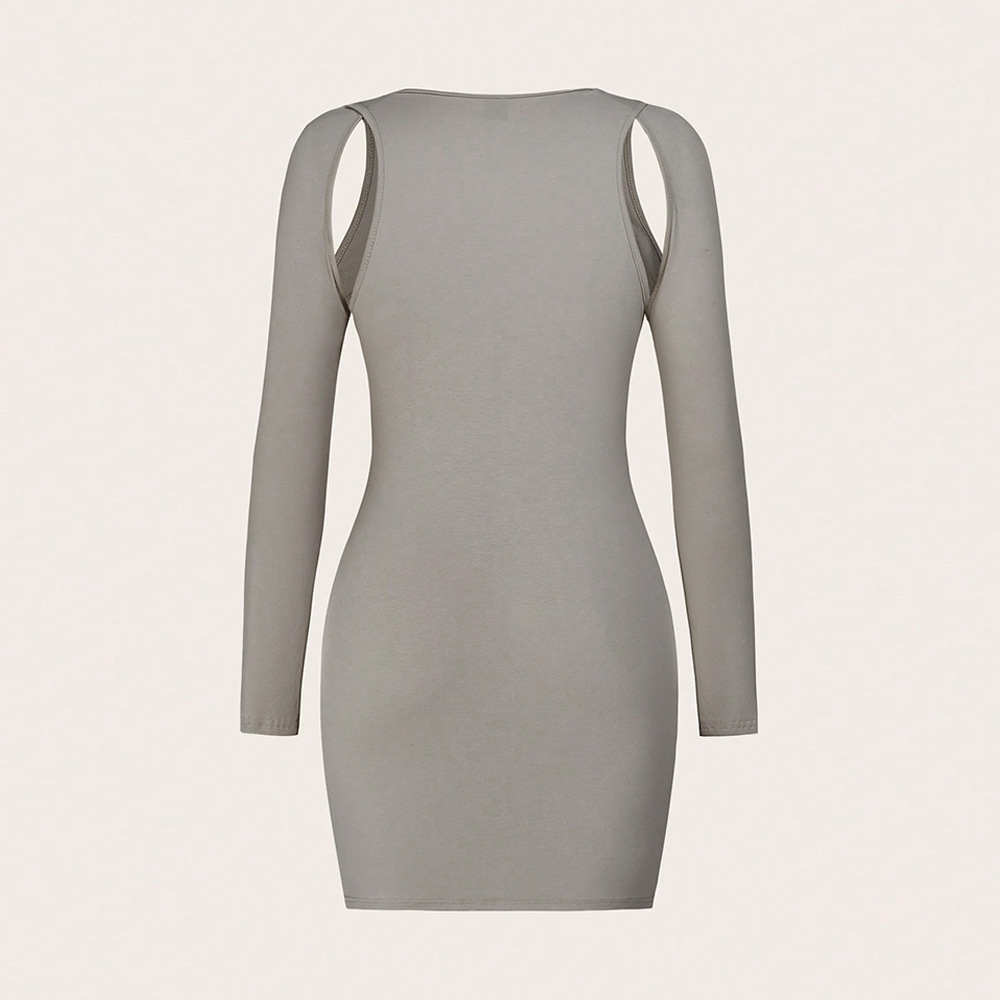 European and American cross border sexy hot girl front chest hollow ring highlights figure, milk silk slim fit hip hugging dress