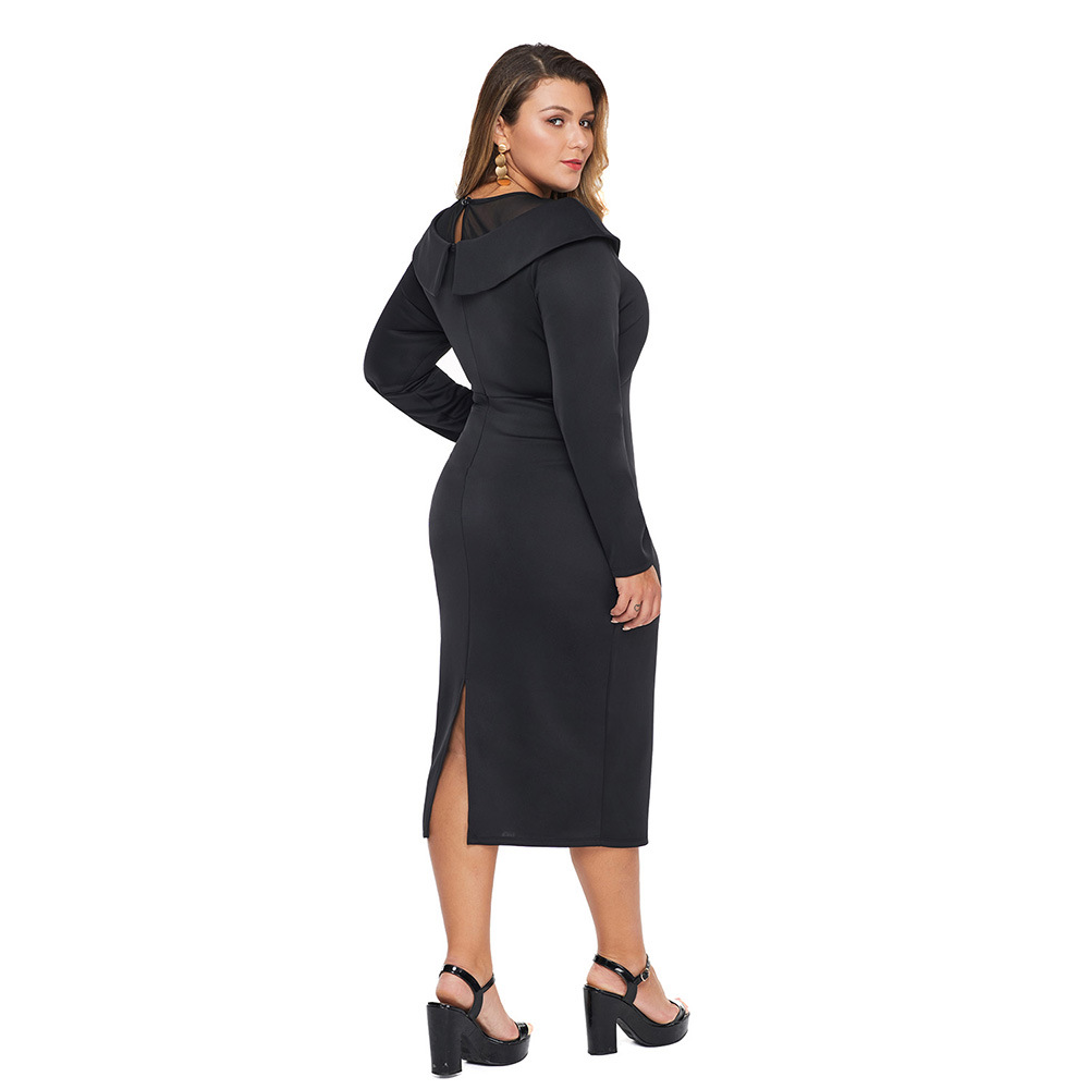 Plus Size Womens Elegant Sexy Evening Dress Autumn Collection Mesh Paneling Midi Length Perfect for Formal Occasions