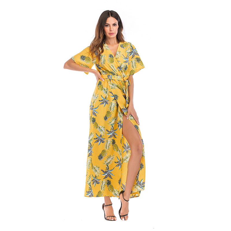 Chiffon Maxi Dress Floral Print V Neck Summer Style Perfect for Beachwear Wholesale Available