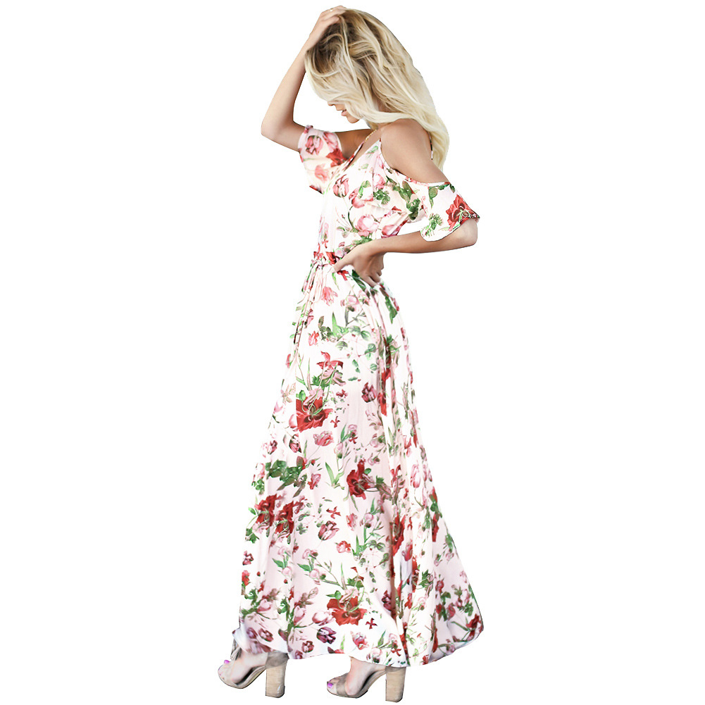 Floral Maxi Dress Off Shoulder V Neck High Waist Sexy Design Spring Summer Fashion Wholesale Available
