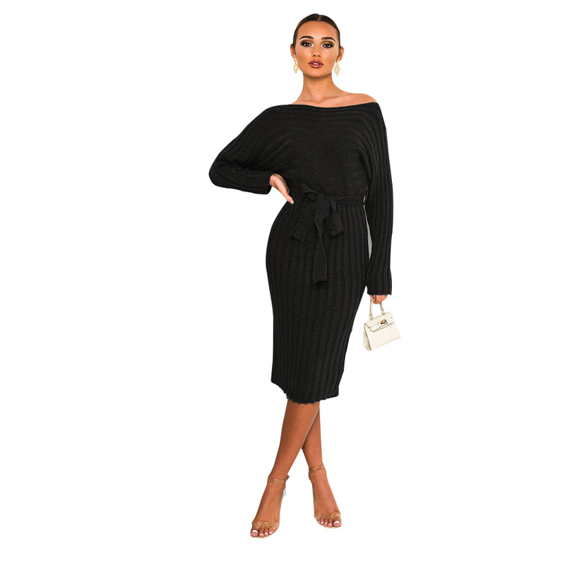 Knit Sweater Dress Solid Color Long Sleeve Casual Style Autumn Winter Fashion for Women Wholesale Available