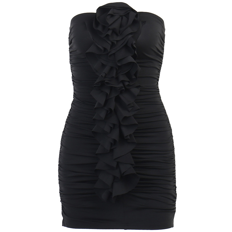 Strapless Ruched Floral Mini Dress Slim Fit Bodycon Style Chic Design Perfect for Parties and Night Out Wholesale