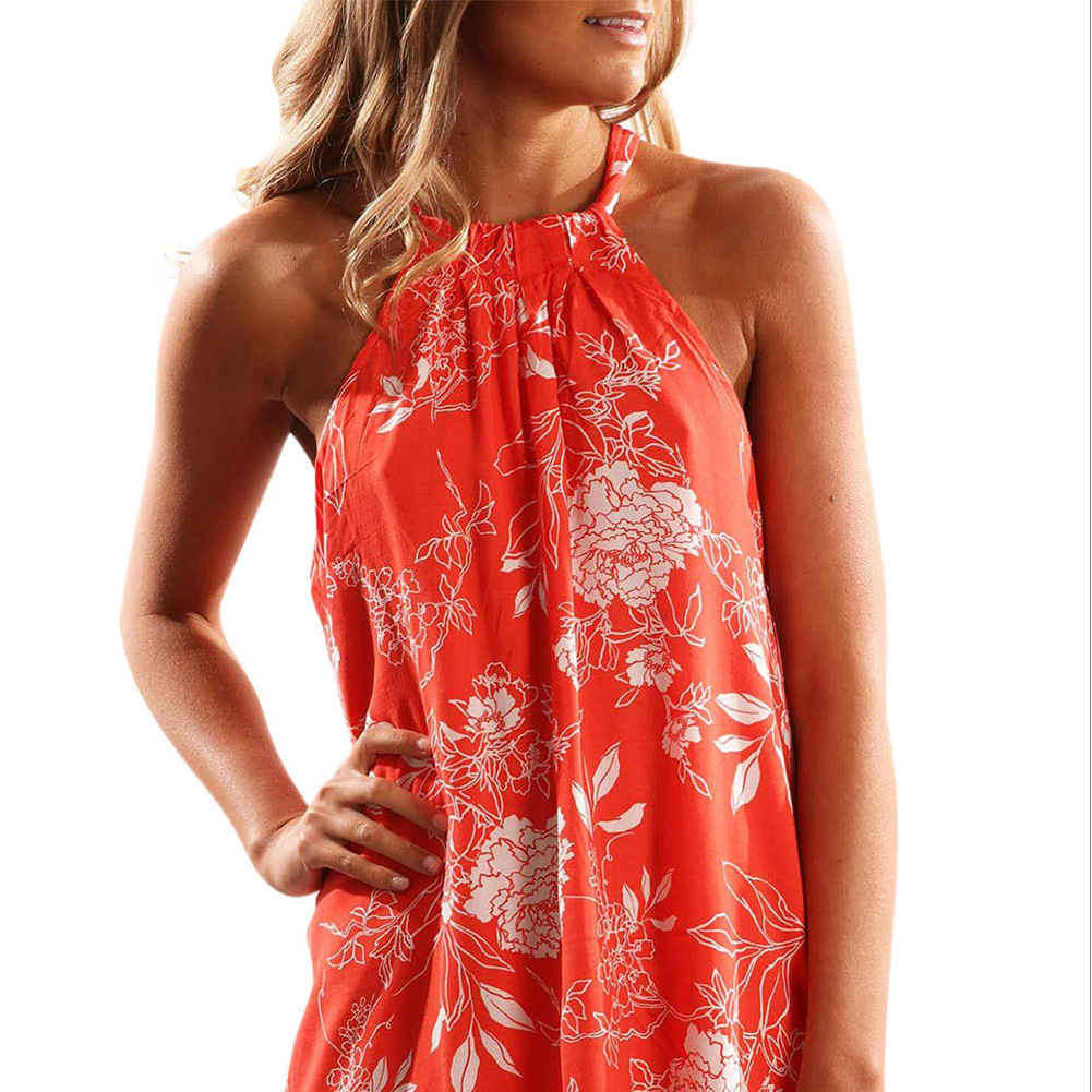 Sleeveless Vintage Floral Mini Dress High Neck Loose Fit Summer Style Available for Wholesale