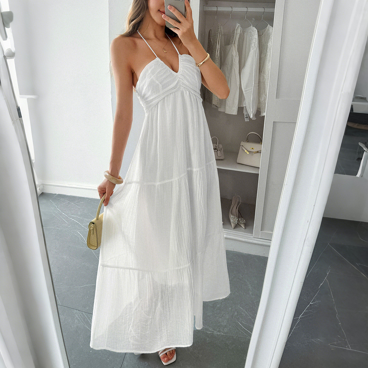 Casual Vacation Halter Semi transparent Dress for Women Summer
