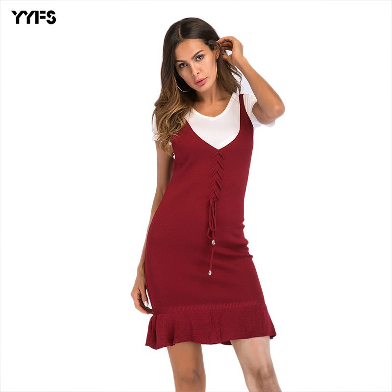 Knit Bodycon Dress Ruffled Hem Sleeveless Slim Fit Summer Style Wholesale Available low MOQ