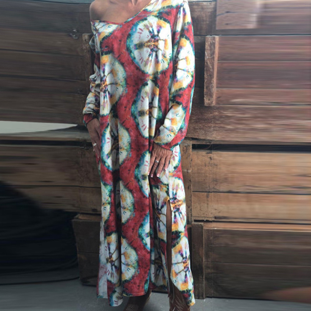 Floral Print Maxi Dress Long Sleeve Loose Fit Plus Size Spring Summer Fashion for Women Wholesale Available