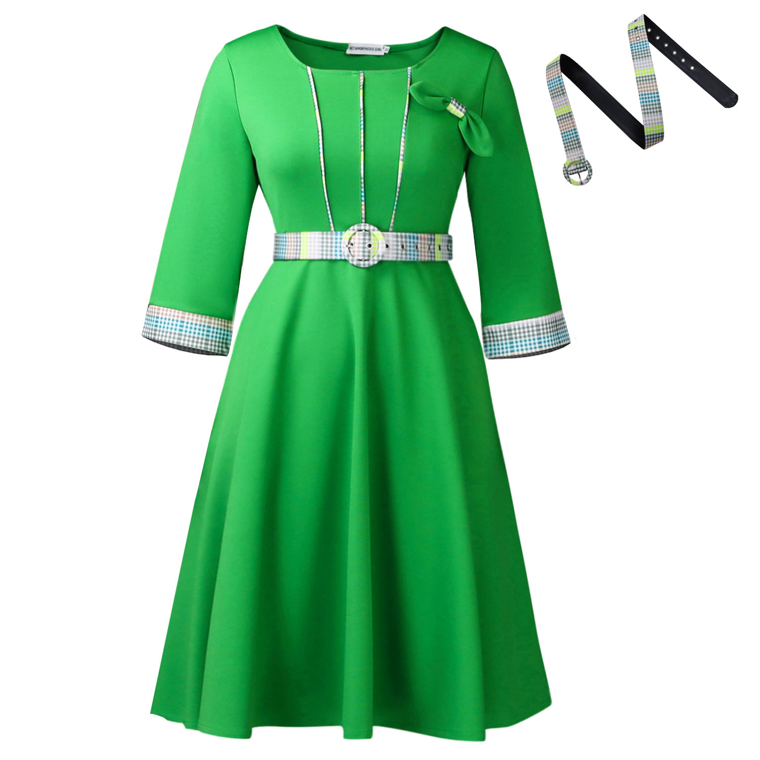 Elegant Women's Fashion Dress with Round Neck, Color Block Design, African Style, Ideal for Trade and Export, Stylish and Chic