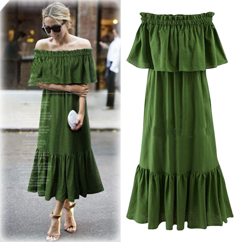 Plus Size Off Shoulder Maxi Dress Ruffle Hem Versatile Two Way Wear Elegant Style Wholesale Availability