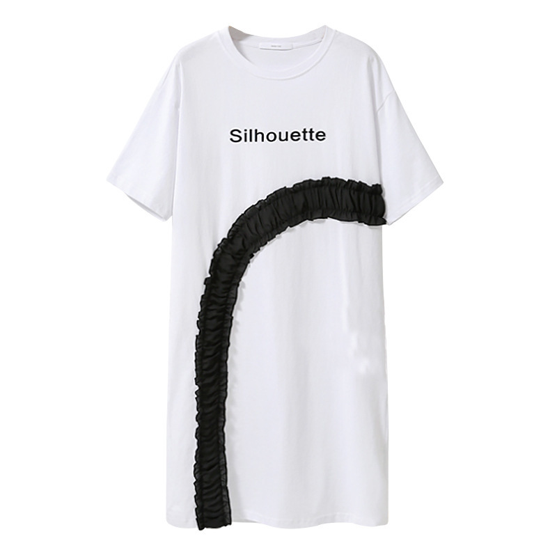 Womens T Shirt Dress Summer Style Plus Size Ruffle Trim Letter Print Casual Wear Wholesale Available