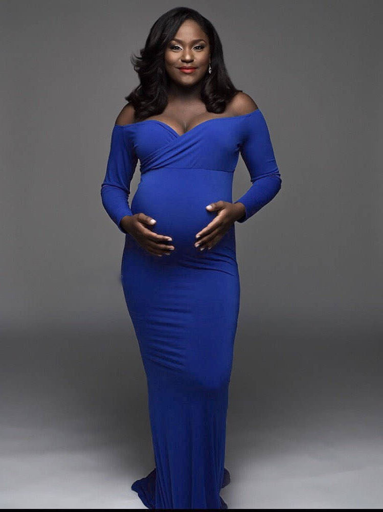 Maternity Long Dress V Neck Silk Cotton Elegant Train Spring Summer Photography Outfit Wholesale Available