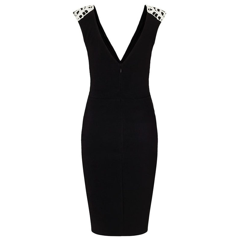 Womens Sexy V Neck Lace Patchwork Midi Dress Slim Fit Pencil Silhouette Elegant Design Perfect for Parties and