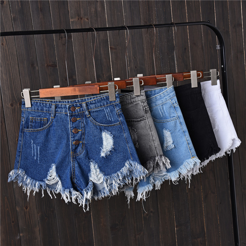Womens Distressed Gray Denim Shorts Plus Size Loose Fit Frayed Hem Summer Casual Wear Wholesale Available
