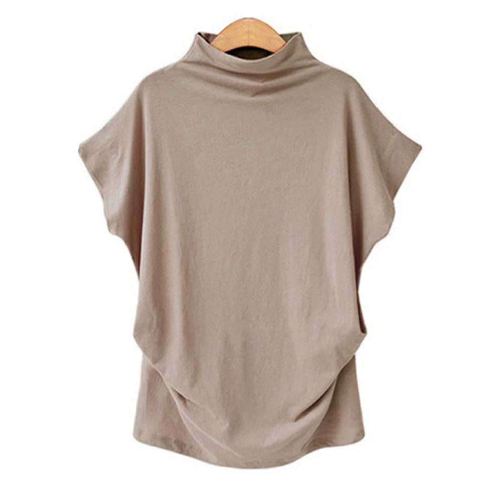 Plus Size Womens High Neck Top Batwing Sleeve Short Sleeve Comfortable Fabric Casual Wear Wholesale Available