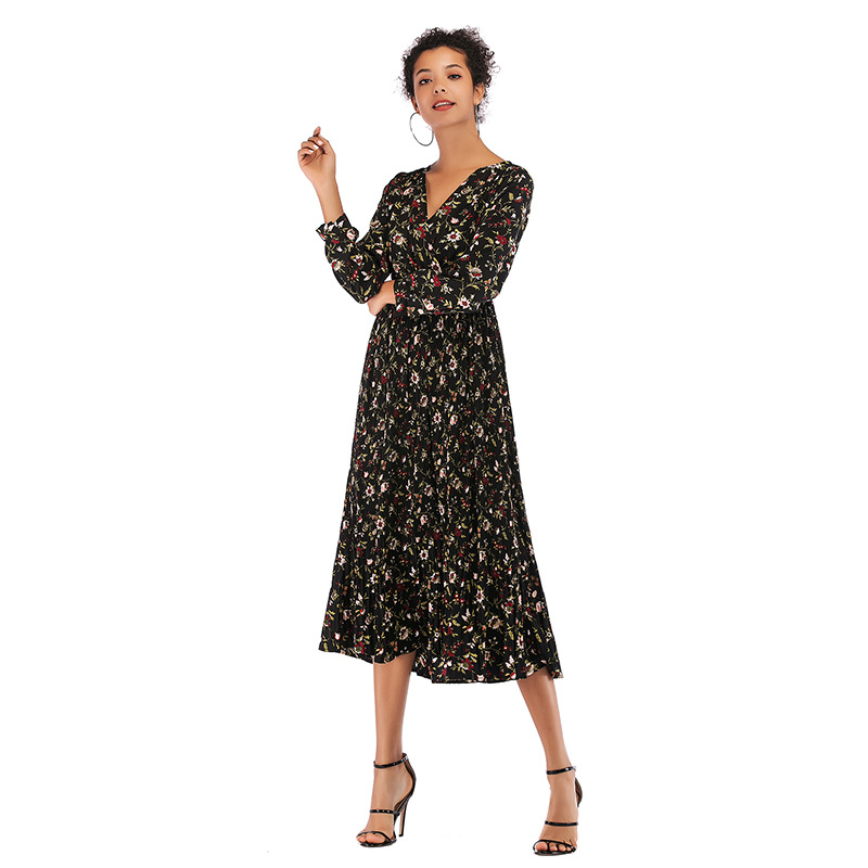 Floral Chiffon Maxi Dress Long Sleeve Casual Style Elegant Design Perfect for Spring Occasions Wholesale Available