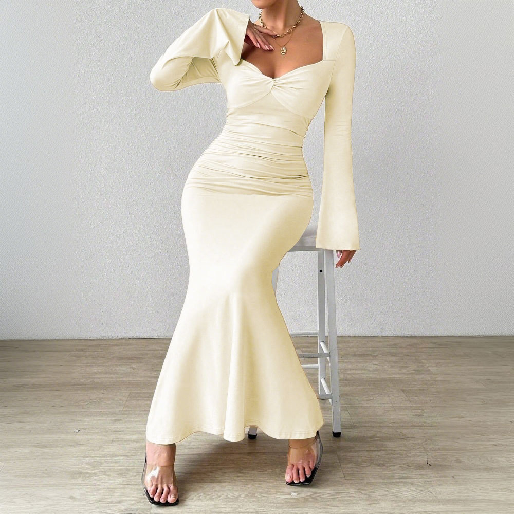 Elegant Ankle Length Dress Chic Cold Shoulder Design High End Fabric Perfect for Fall Winter Wholesale Available
