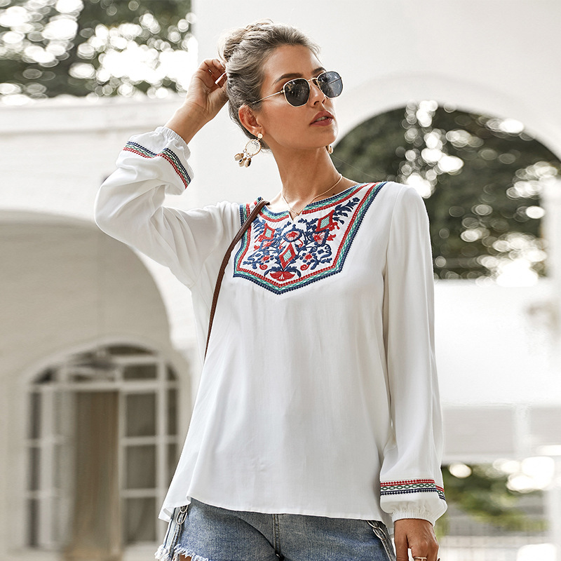 Womens Long Sleeve Ethnic Style T Shirt Original Design Spring Collection Wholesale Available
