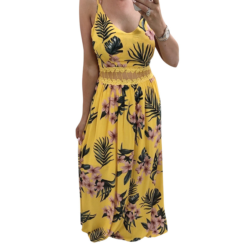 Womens Floral Print Maxi Dress Adjustable Straps Sexy Design Summer Style Wholesale Available