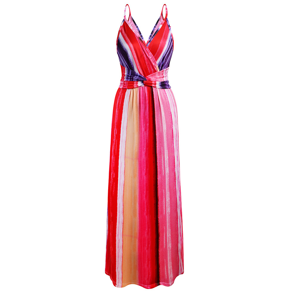 Womens Floral Print Maxi Dress V Neck Backless Sleeveless Summer Beachwear Wholesale Available