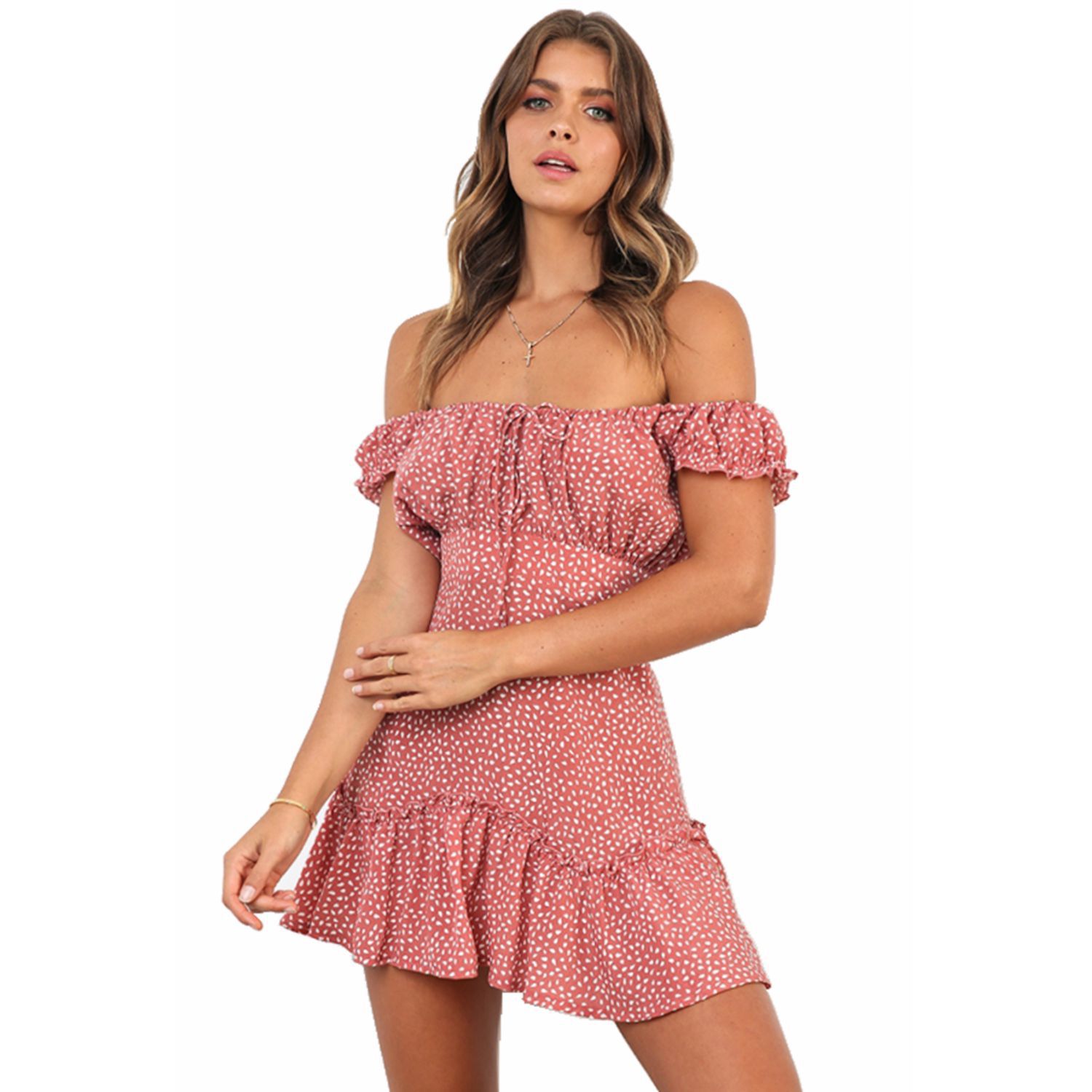 Floral Print Strapless Dress Bohemian Style Summer Vacation Wear Lightweight Fabric Available in Various Sizes