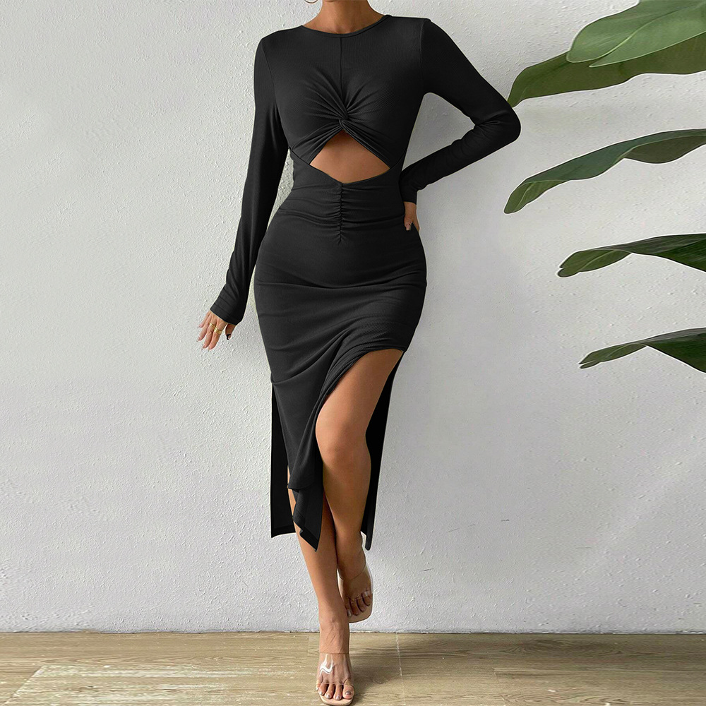 Autumn Winter New Sexy Hollow Out Split Hip Party Dress