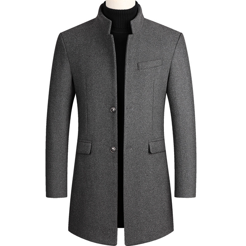 Autumn Winter Men's Woolen Mid length Thickened Coat