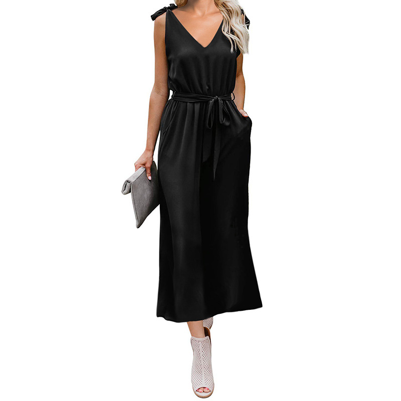 Summer Womens Dress Deep V Neck Sleeveless High Waisted Solid Color Casual or Party Wear Wholesale Available
