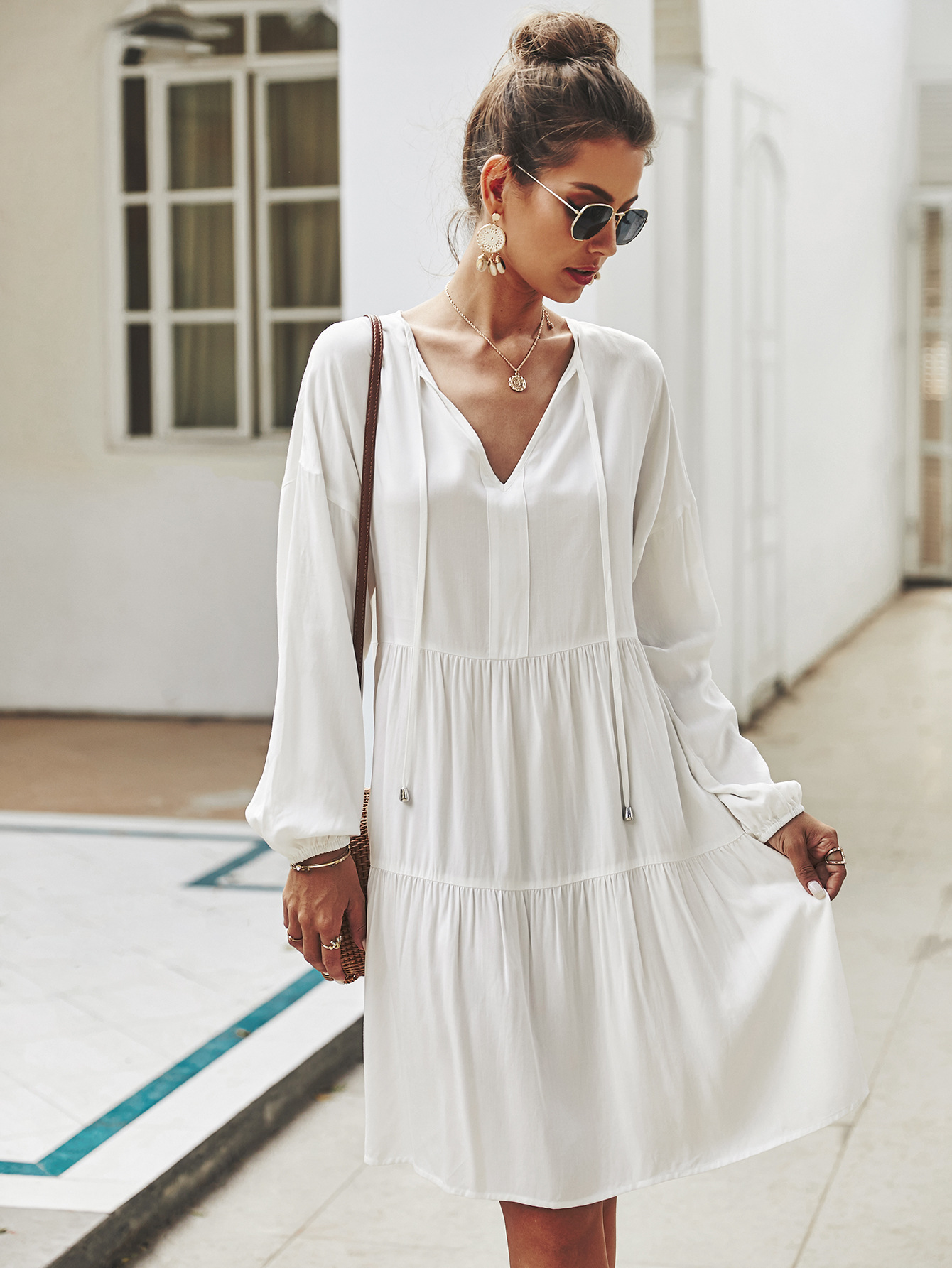 Womens Loose Fit Long Sleeve Dress Original Design Tie Detail Spring Fashion Ready to Ship Wholesale Available