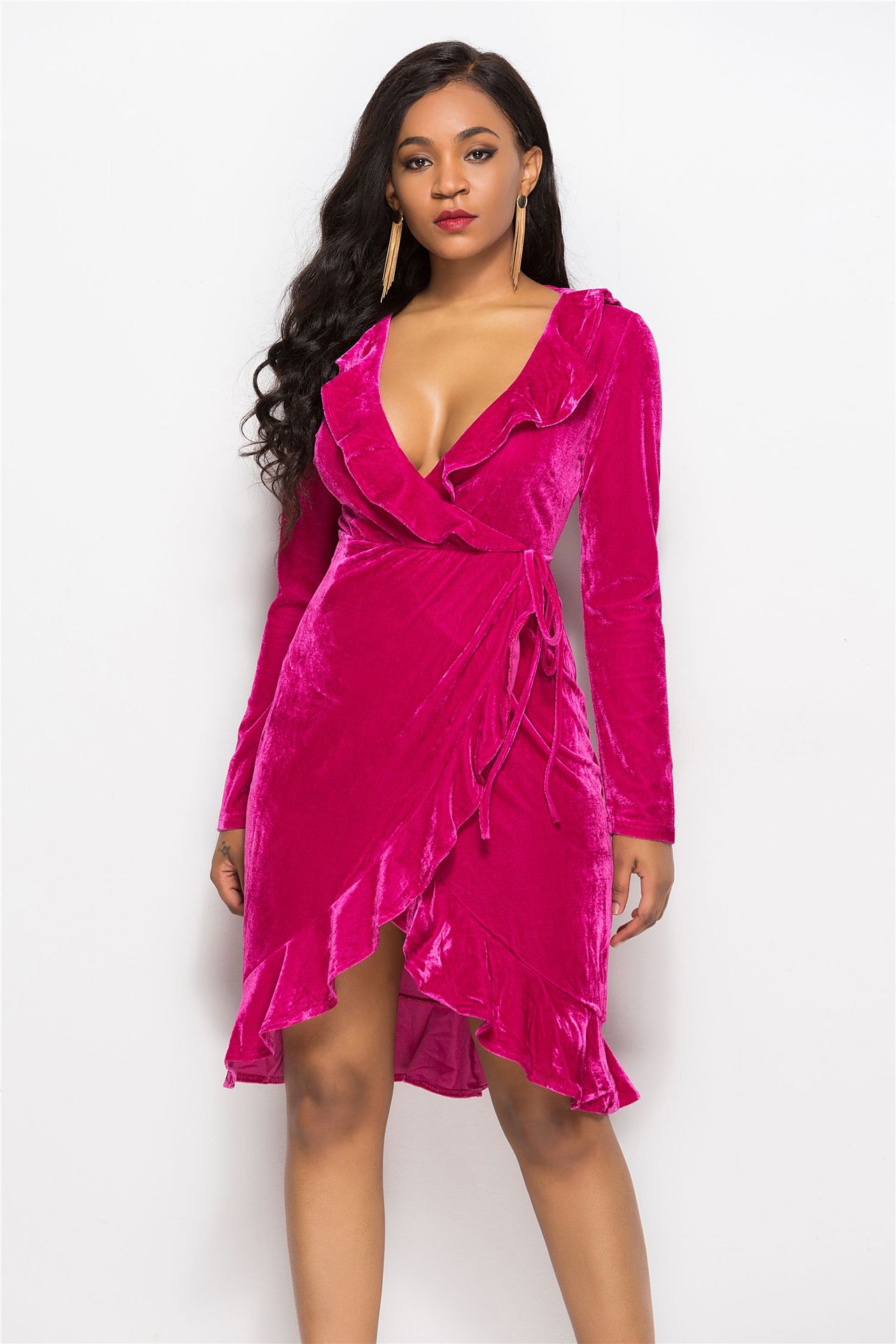 Women's V-Neck Ruffle Dress