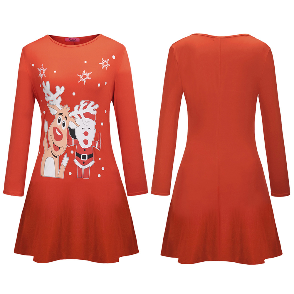 Christmas Dress Womens Autumn Winter Style Snowman and Reindeer Print Perfect for Holiday Parties Wholesale Available