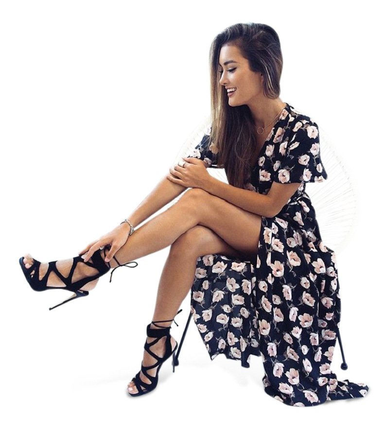 Chiffon Maxi Dress Floral Print V Neck Summer Style Perfect for Beachwear Wholesale Available