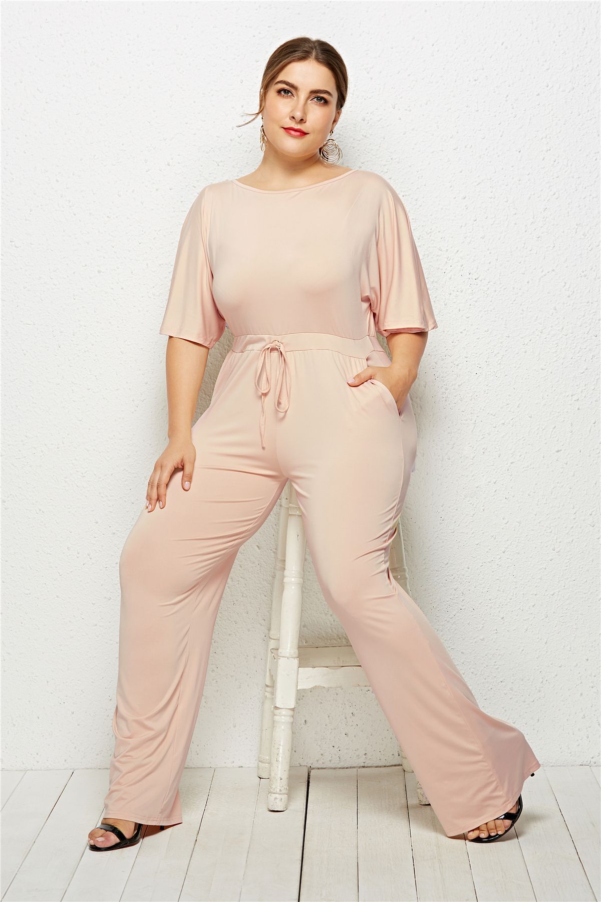 Plus Size Womens Casual Loose Solid Color Wide Leg Jumpsuit Comfortable Fit Versatile Style Ideal for Everyday Wear