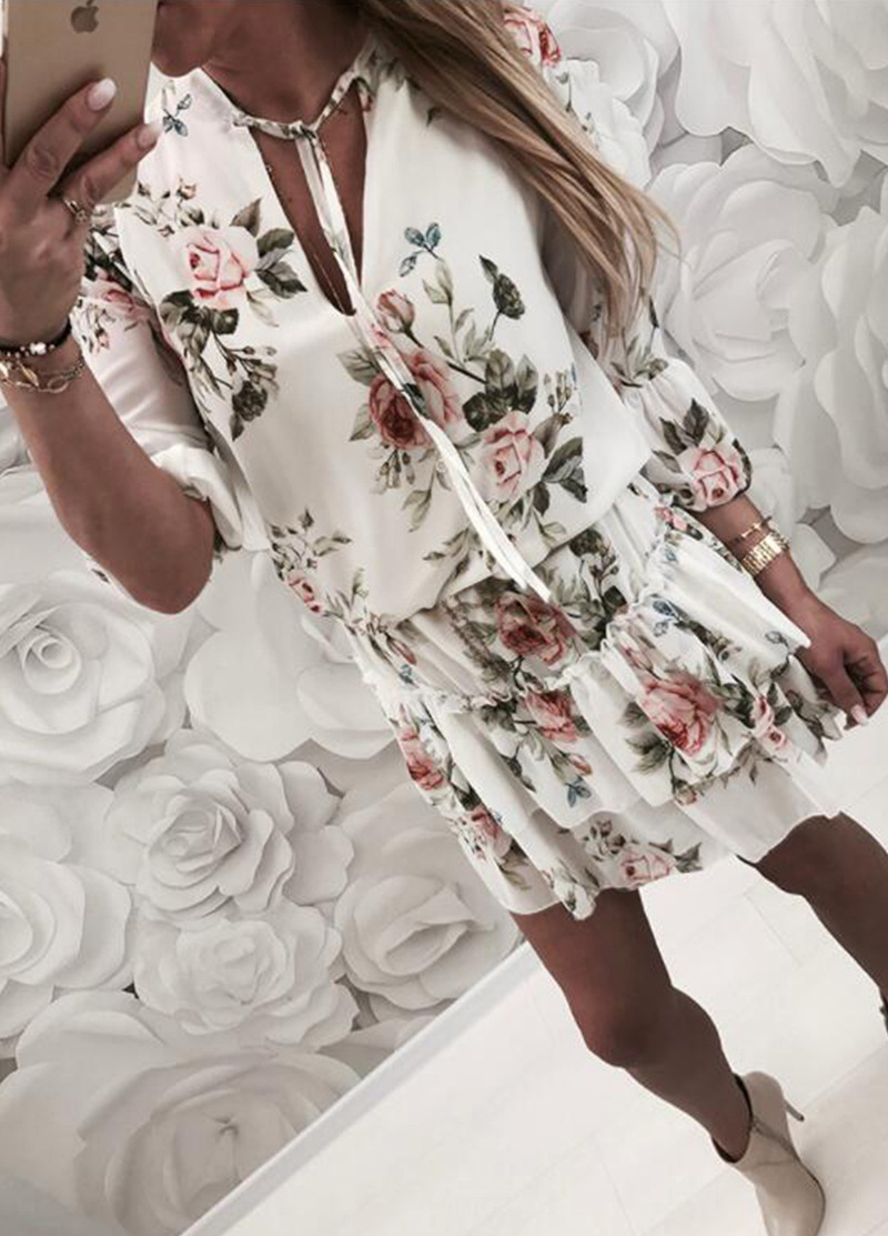 Fashionable Floral Print Ruffled Sleeve Midi Dress Autumn Collection Stylish Design Comfortable Fit Wholesale