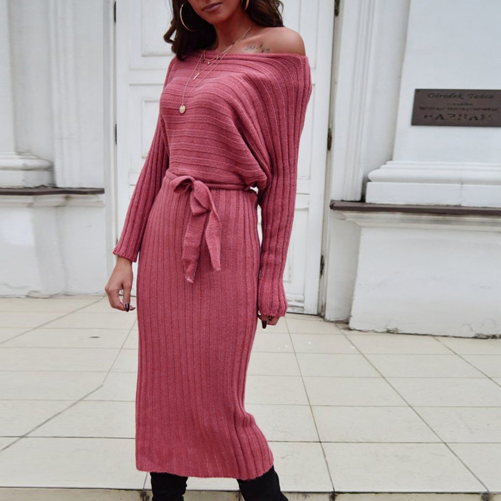 Knit Sweater Dress Off Shoulder Solid Color Stylish Design Autumn Winter Fashion for Women Wholesale Available
