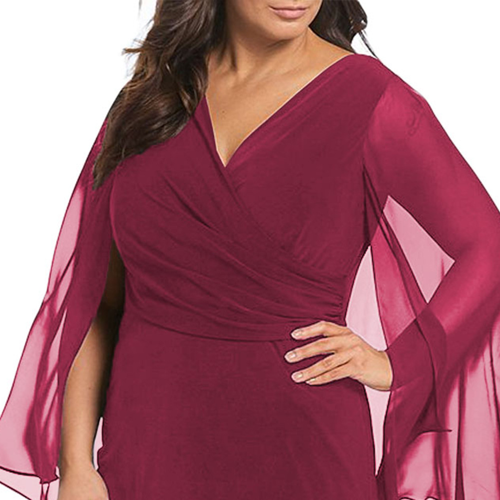 Plus Size Womens Dress V Neck Batwing Sleeve Chiffon Fabric Evening Party or Formal Occasion Wholesale Available