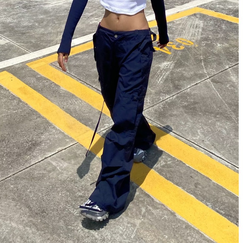 Vintage American Style Multi Pocket Cargo Pants for Women Loose Fit Drawstring Cuffs Casual Streetwear Wholesale