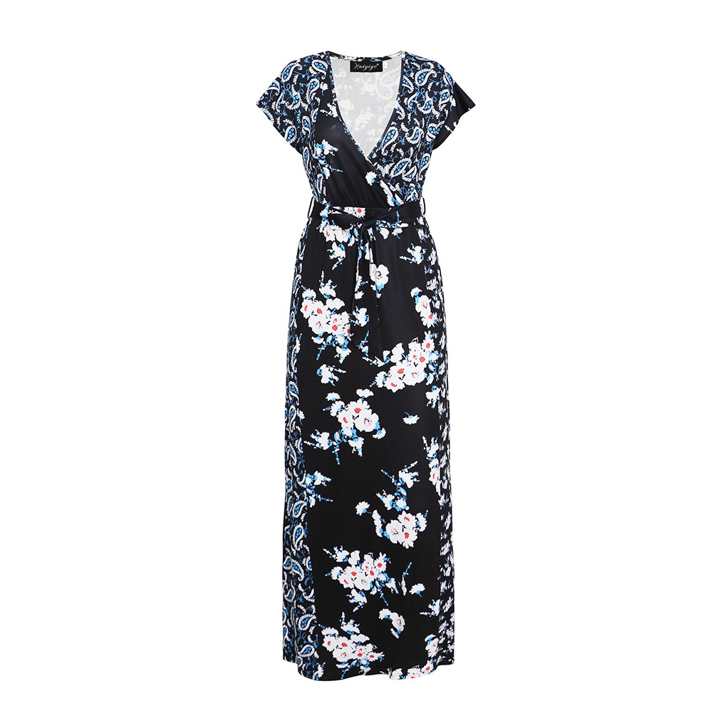 Summer Womens Dress High Waist Round Neck Short Sleeve Floral Print Casual or Party Wear Wholesale Available