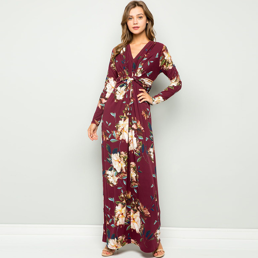 Floral Print Long Sleeve Dress Sexy V Neck Loose Fit Spring Fashion Perfect for Casual Outings Wholesale Available