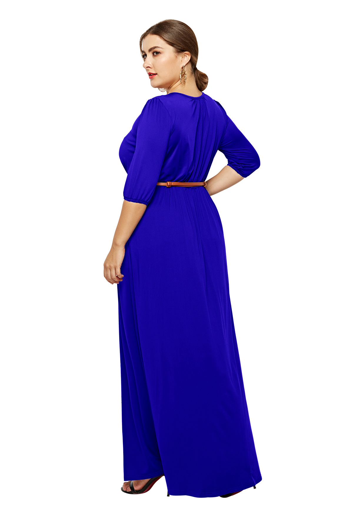 Plus Size Sexy Round Neck Dress Elegant Evening Gown with Belt Perfect for Parties and Special Occasions Wholesale