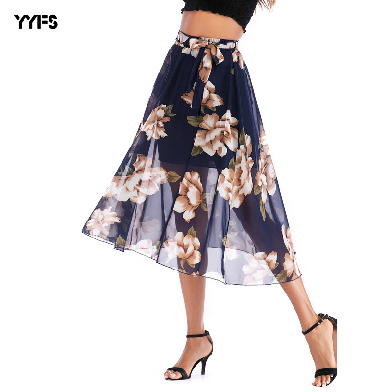 Summer Womens Chiffon Skirt Fresh Color Block Floral Design Casual Wear for Everyday Wholesale Available