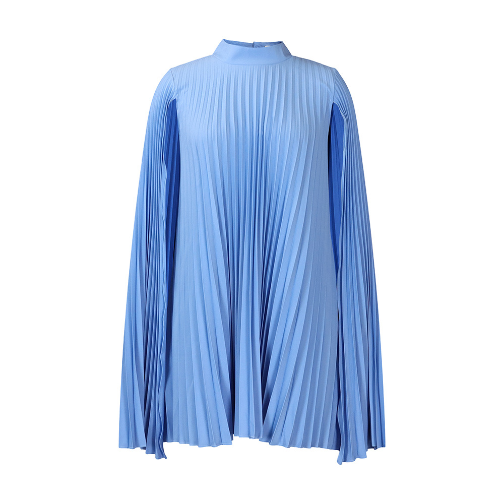 European and American Women's Fashion Loose Fit Cape Pleated Batwing Sleeve Dress for Spring