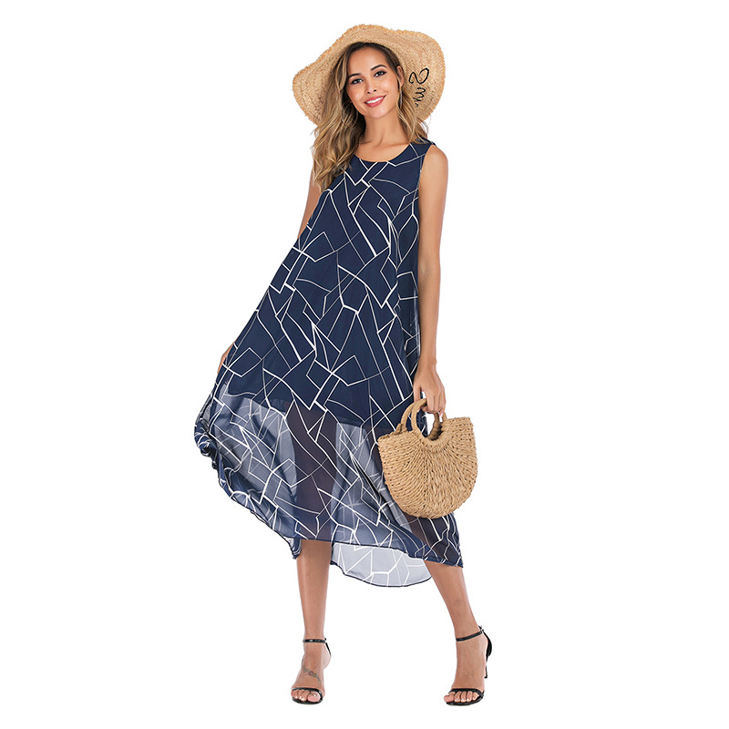 Chiffon Floral Dress Sleeveless Casual Elegant Design Spring Summer Womens Fashion Wholesale Available