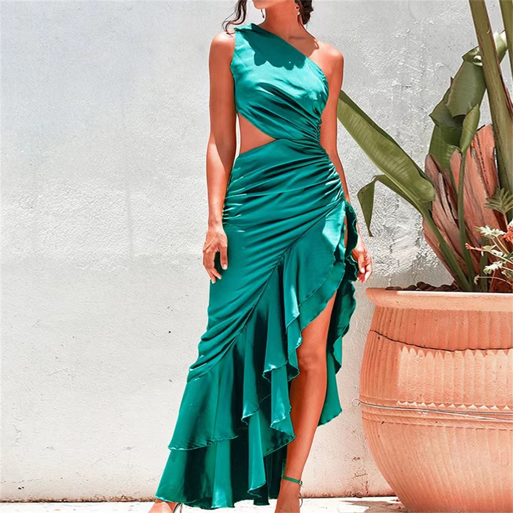 Summer Sleeveless Asymmetrical Cutout Maxi Dress for Women Sexy Airy Fabric High Slit Perfect for Parties or Beach