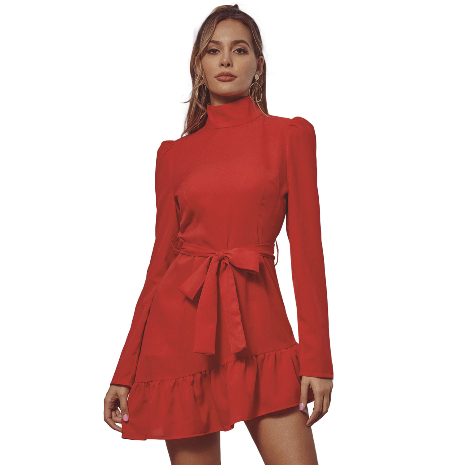 Women's Long-Sleeve High Waist Dress