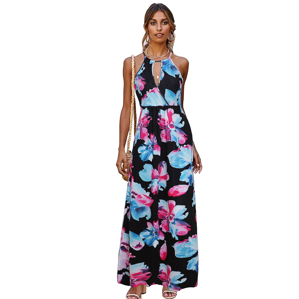 Sleeveless V Neck Floral Maxi Dress Summer Style Elegant Design Comfortable Fabric Perfect for Casual or Formal