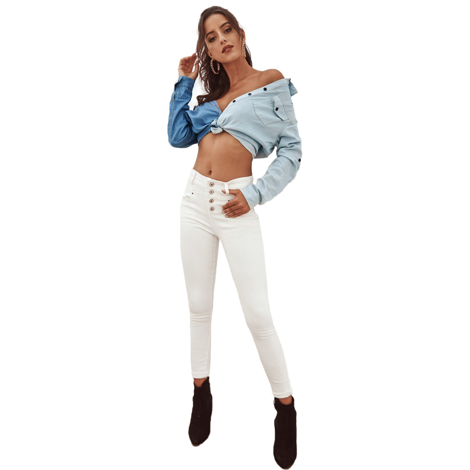 High Waisted White Denim Pencil Pants for Women Casual Style Trendy Design Comfortable Fit Wholesale Available