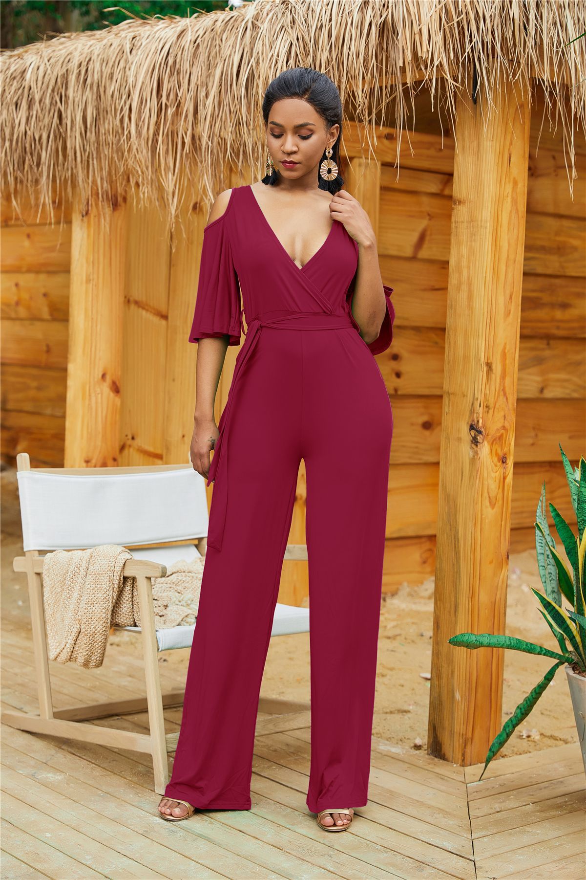 Off Shoulder Jumpsuit Loose Fit Casual Style Fashionable Design Perfect for Summer Outings Wholesale Available