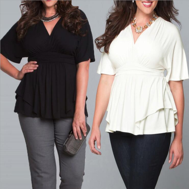 Plus Size Womens Dress Solid Color Deep V Neck Three Quarter Sleeve Autumn Fashion Wholesale Available