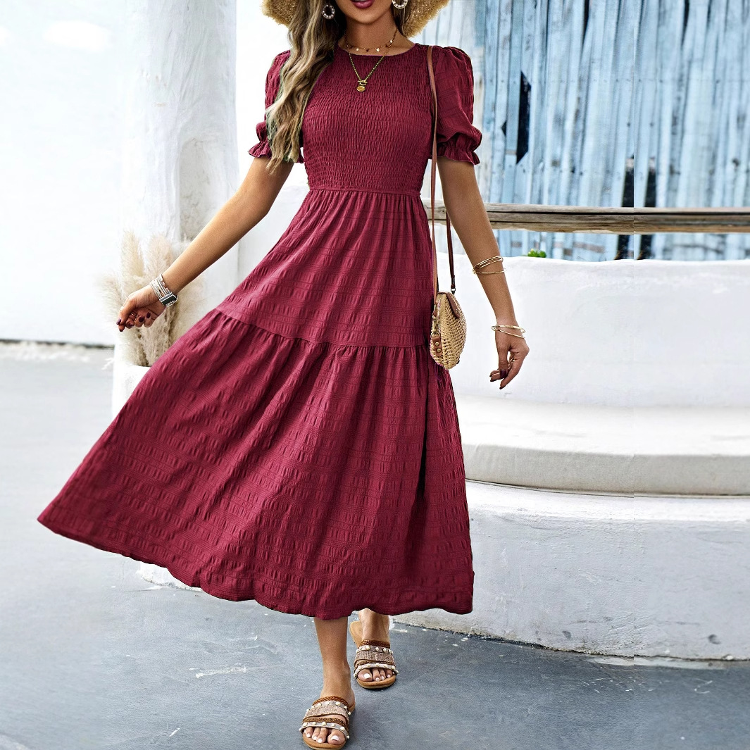 European and American Market Casual Vacation Style Ruffled Sleeve Waist Tie Women's Long Dress — Summer Fashion, Comfortable F